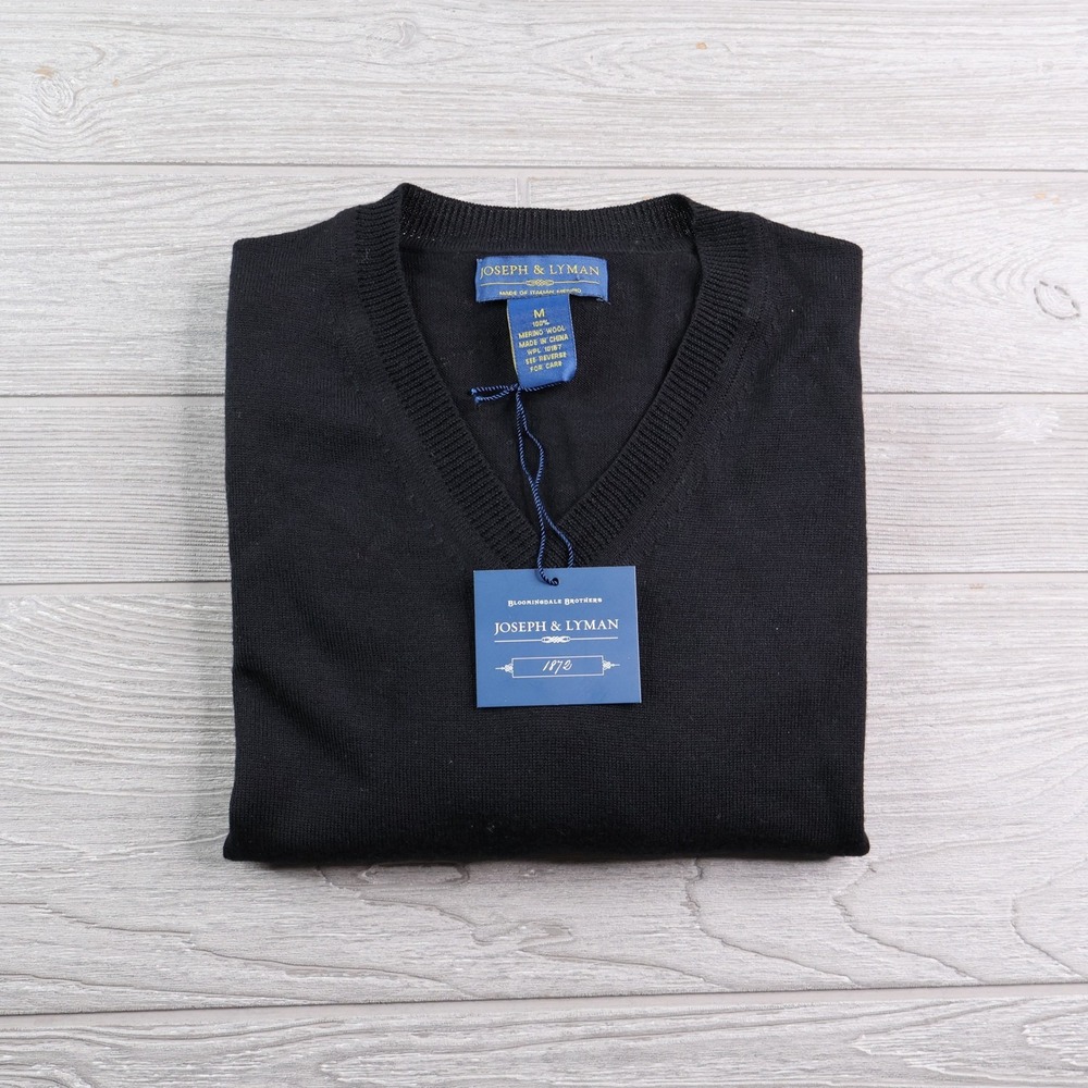 NWT Joseph & Lyman V-Neck Merino Wool Sweater Men's M Black Italian